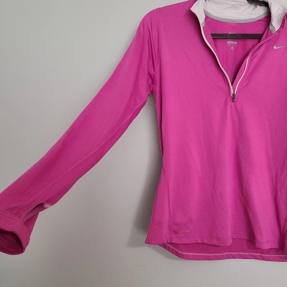 Nike Pink Dri-Fit Running Quarter Zip Stretchy Pullover Long Sleeve Top Medium